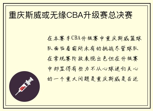 重庆斯威或无缘CBA升级赛总决赛
